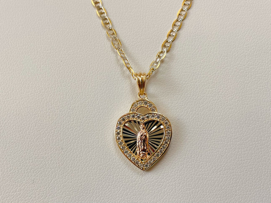 14k Gold Diamond Cut Tri-Color Guadalupe Cz Necklace