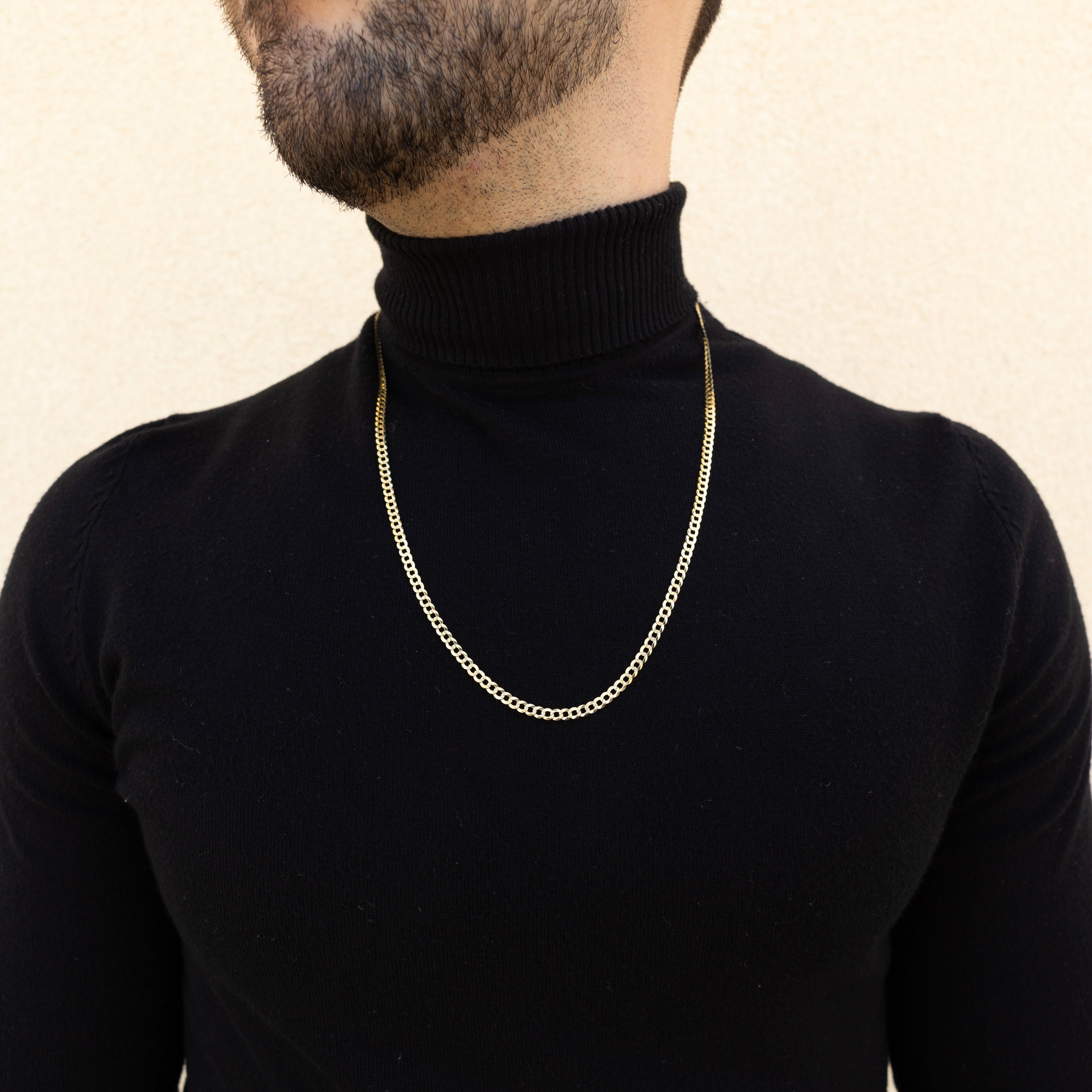 Real 14k Gold Yellow Pave Curb Chain - 3.5mm