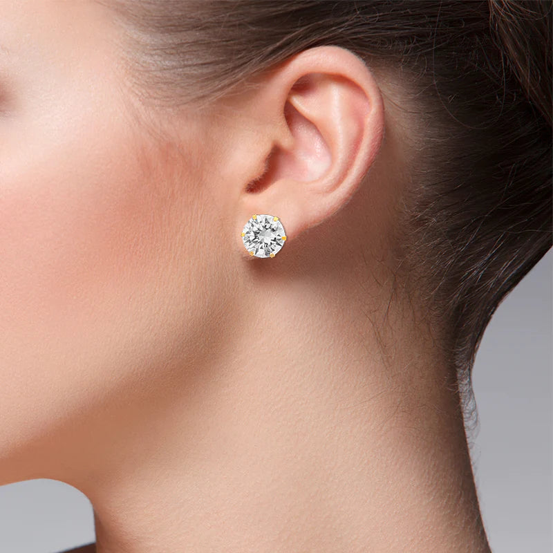 14k Gold White Round Cz Stud Screw-Back Earrings