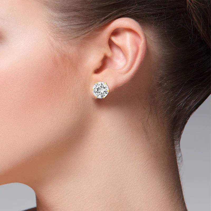 14k Gold White Round Cz Stud Push-Back Earrings