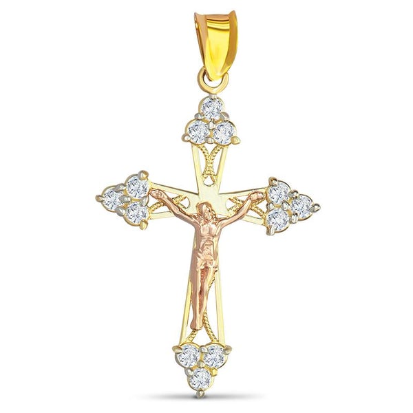 14k Gold Two-Tone Crucifix Cz Pendant