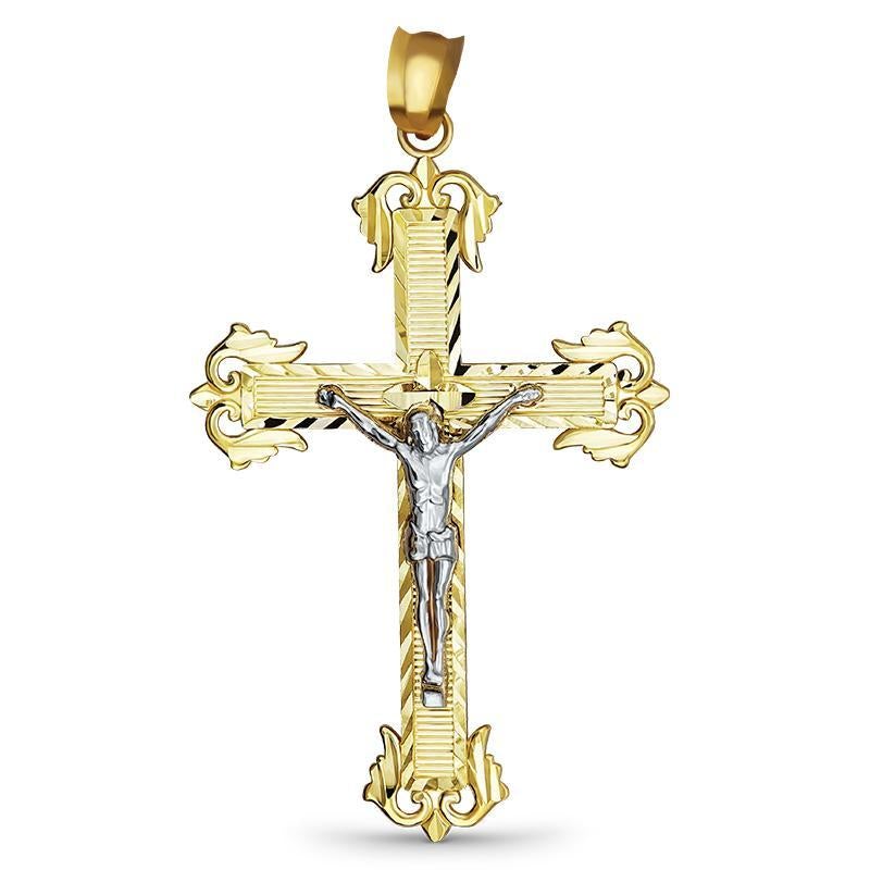 14k Gold Two-Tone Fleur De Lis Crucifix Pendant