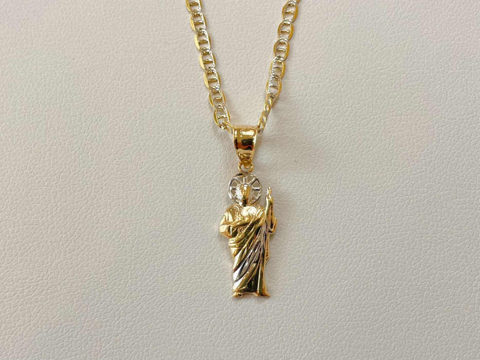 14k Gold Diamond Cut Two-Tone San Judas Necklace