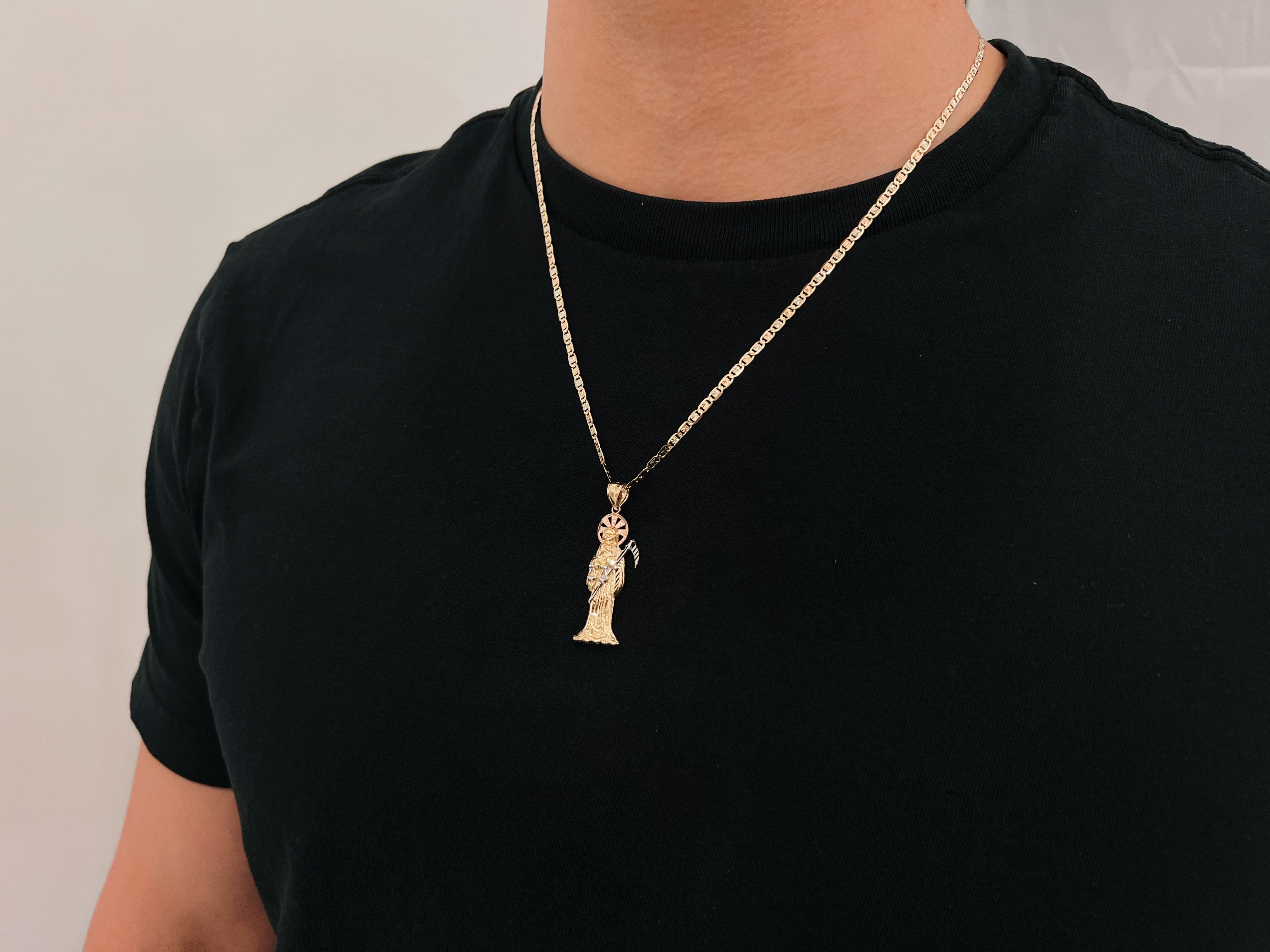 14k Gold Tri-Color Santa Muerte Chain