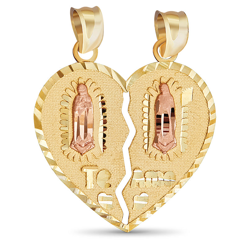 14k Gold Two Tone Guadalupe Breakable Heart Pendant