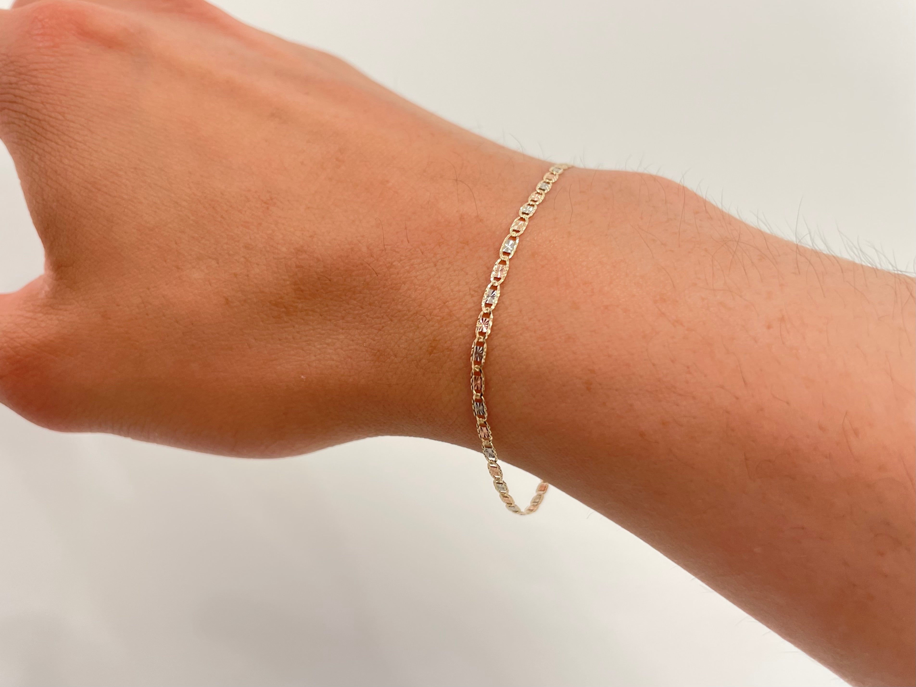 Real 14k Gold Tri-Color Valentino Bracelet - 1.8mm