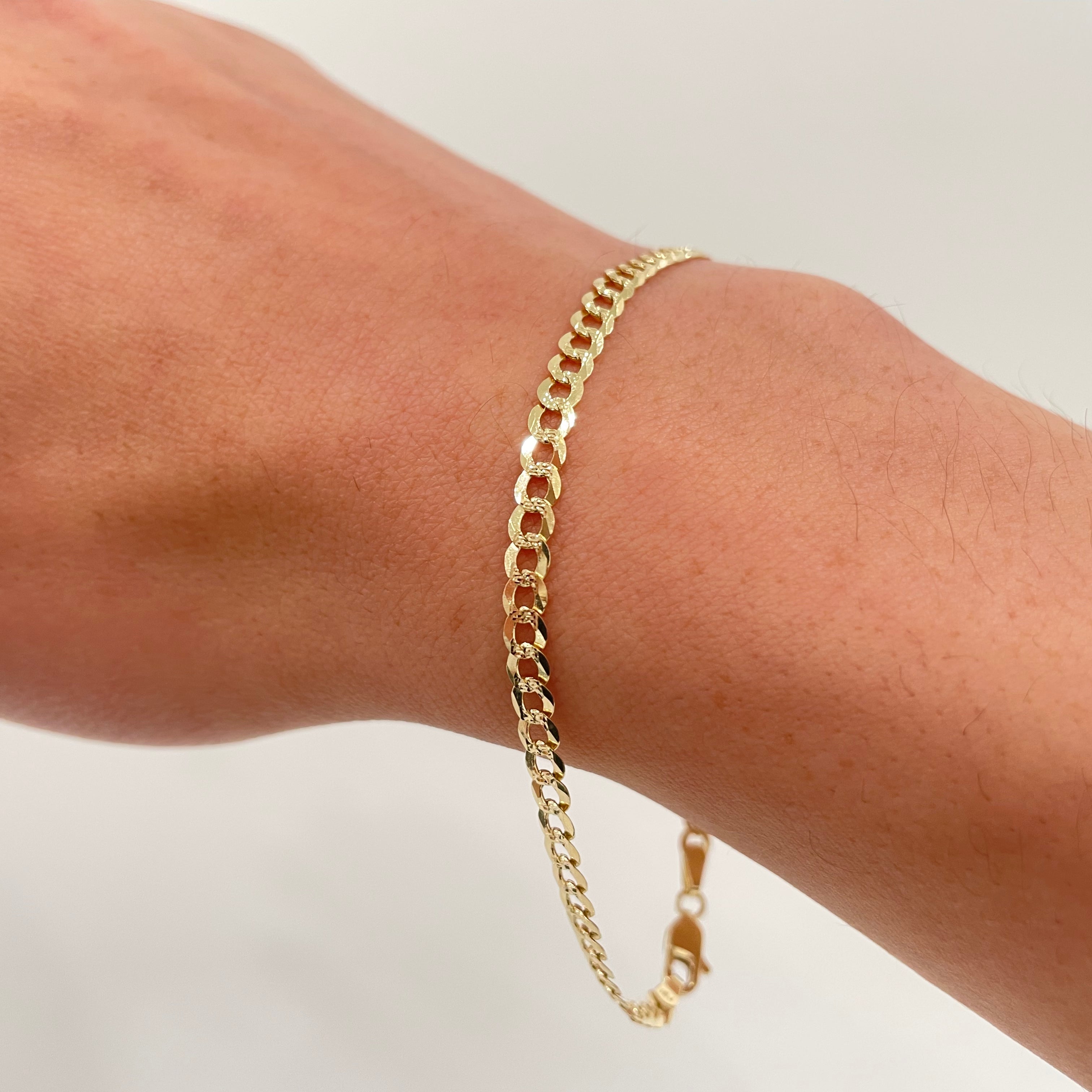 Real 14k Gold Yellow Pave Curb Bracelet - 3.5mm
