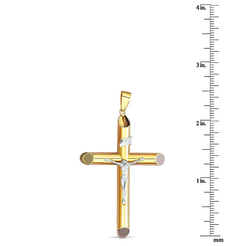 14k Two-Tone Gold Tube Crucifix Pendant