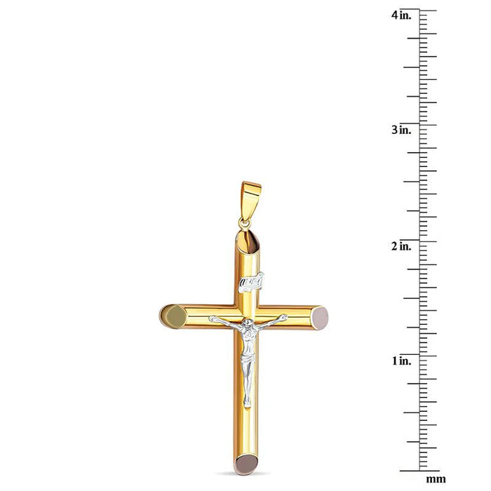 14k Two-Tone Gold Tube Crucifix Pendant