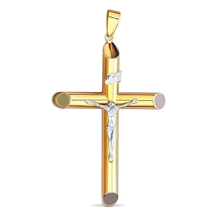 14k Two-Tone Gold Tube Crucifix Pendant