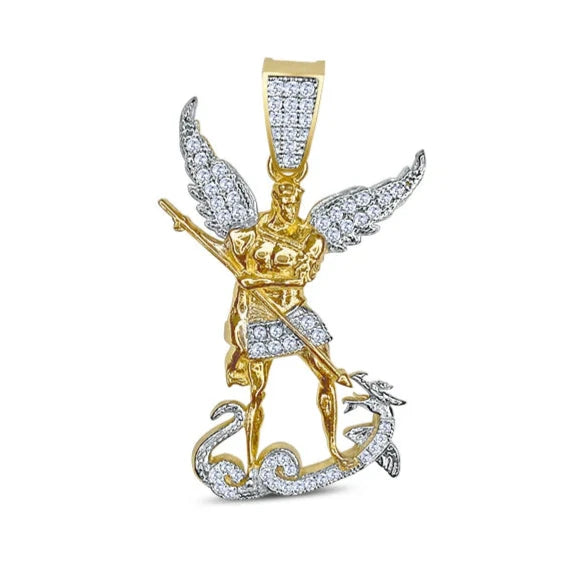 14k Gold Two-Tone Saint Michael Micropave Cz Pendant