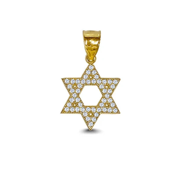 14k Gold Star of David Cz Pendant