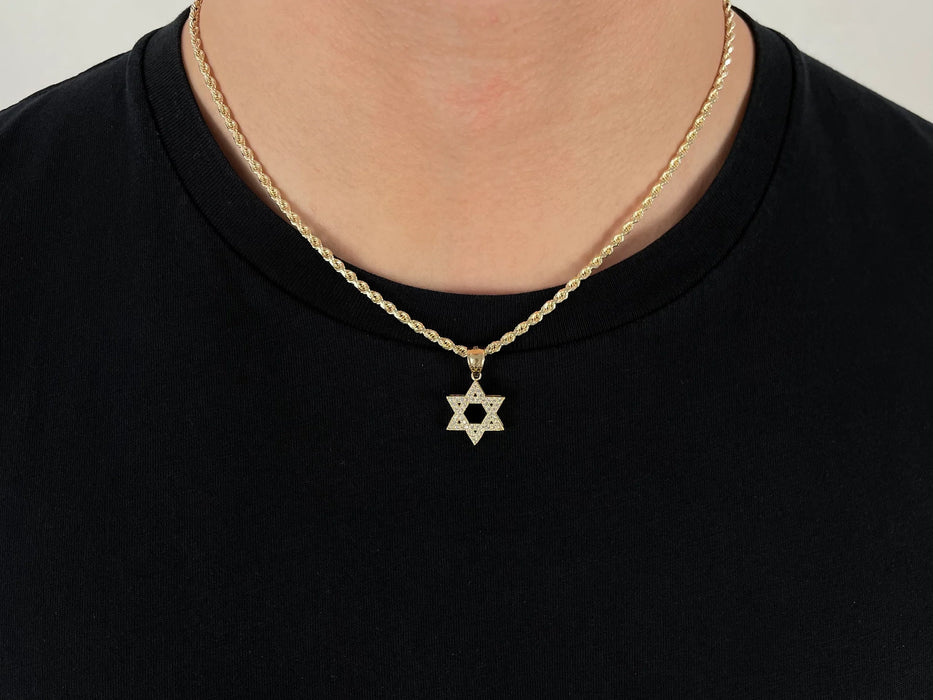 14k Gold Star of David Cz Pendant