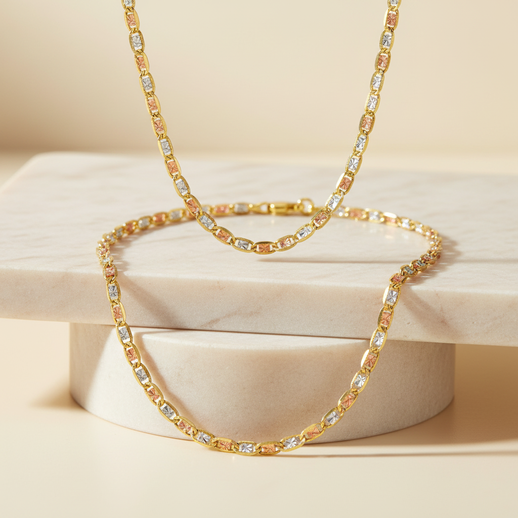 Real 14k Gold Tri-Color Valentino Chain - 2.4mm