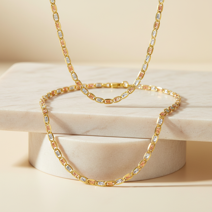 Real 14k Gold Tri-Color Valentino Chain - 2.4mm