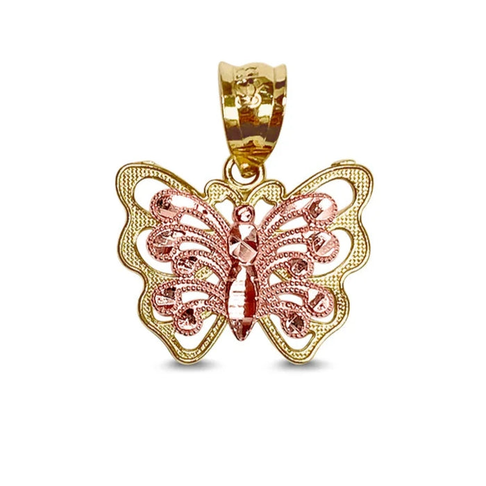 14k Gold Two-Tone Butterfly Pendant (Rose/Yellow)