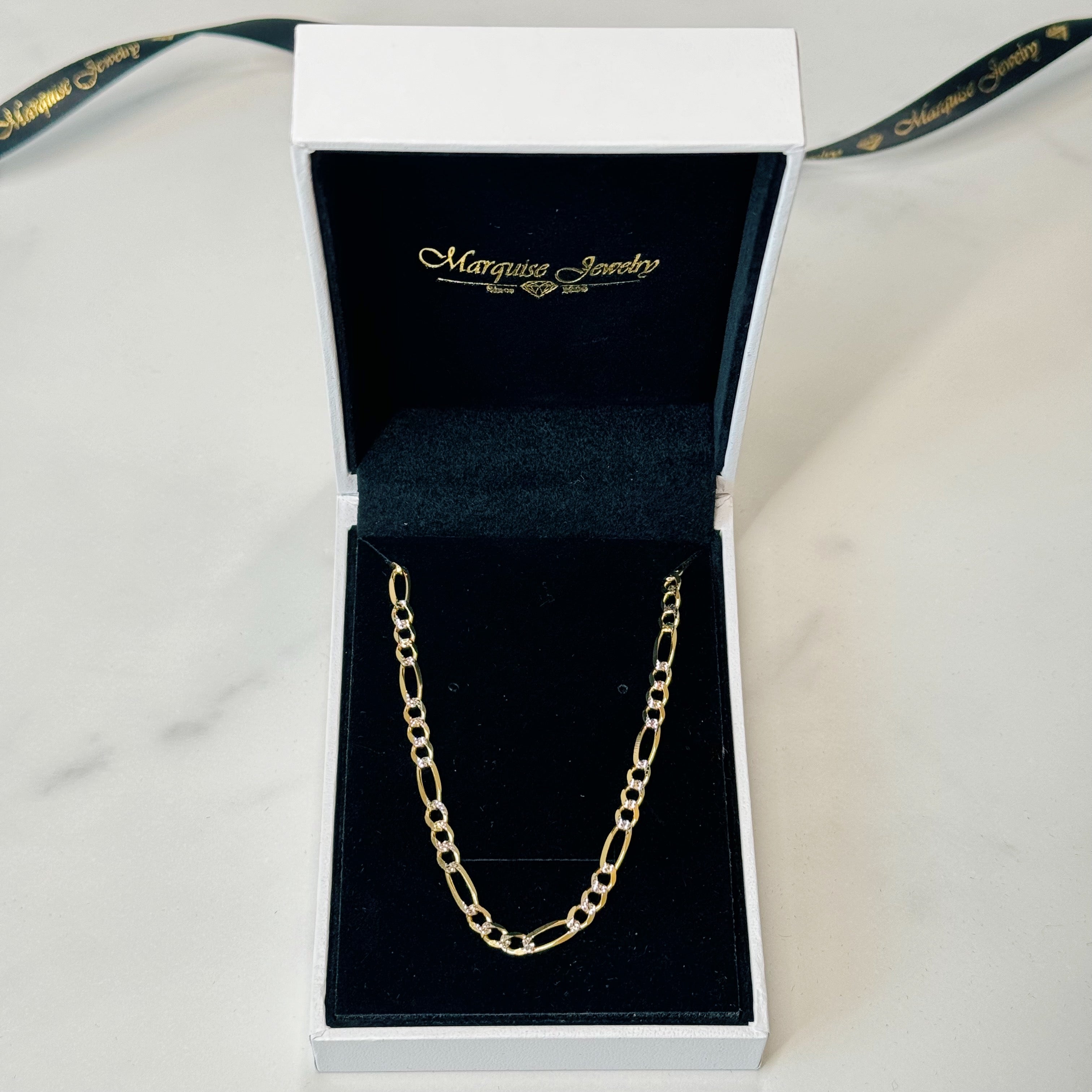 Real 14k Gold Diamond Cut Figaro Chain - 4mm