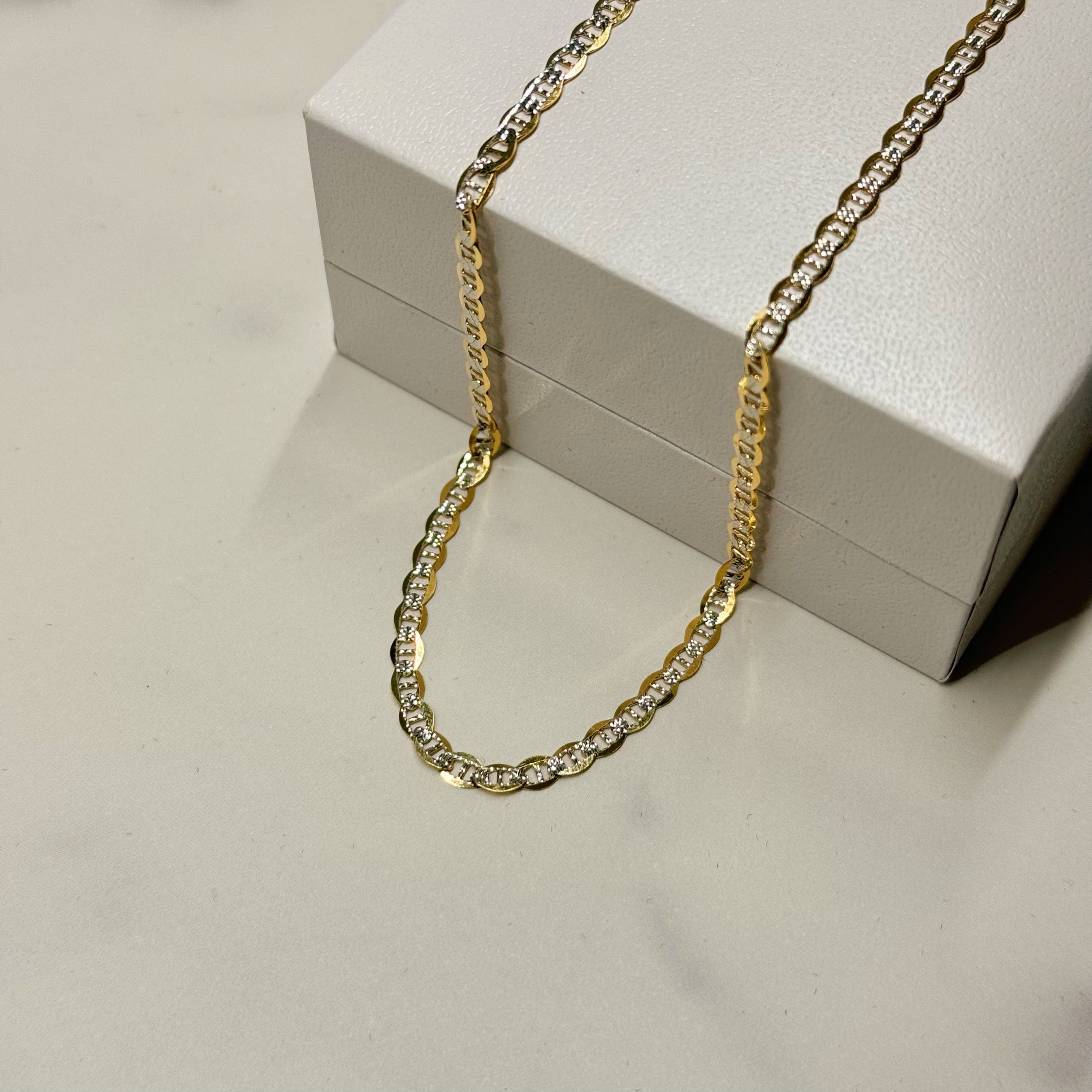 Real 14k Gold Diamond Cut Mariner Chain - 3mm