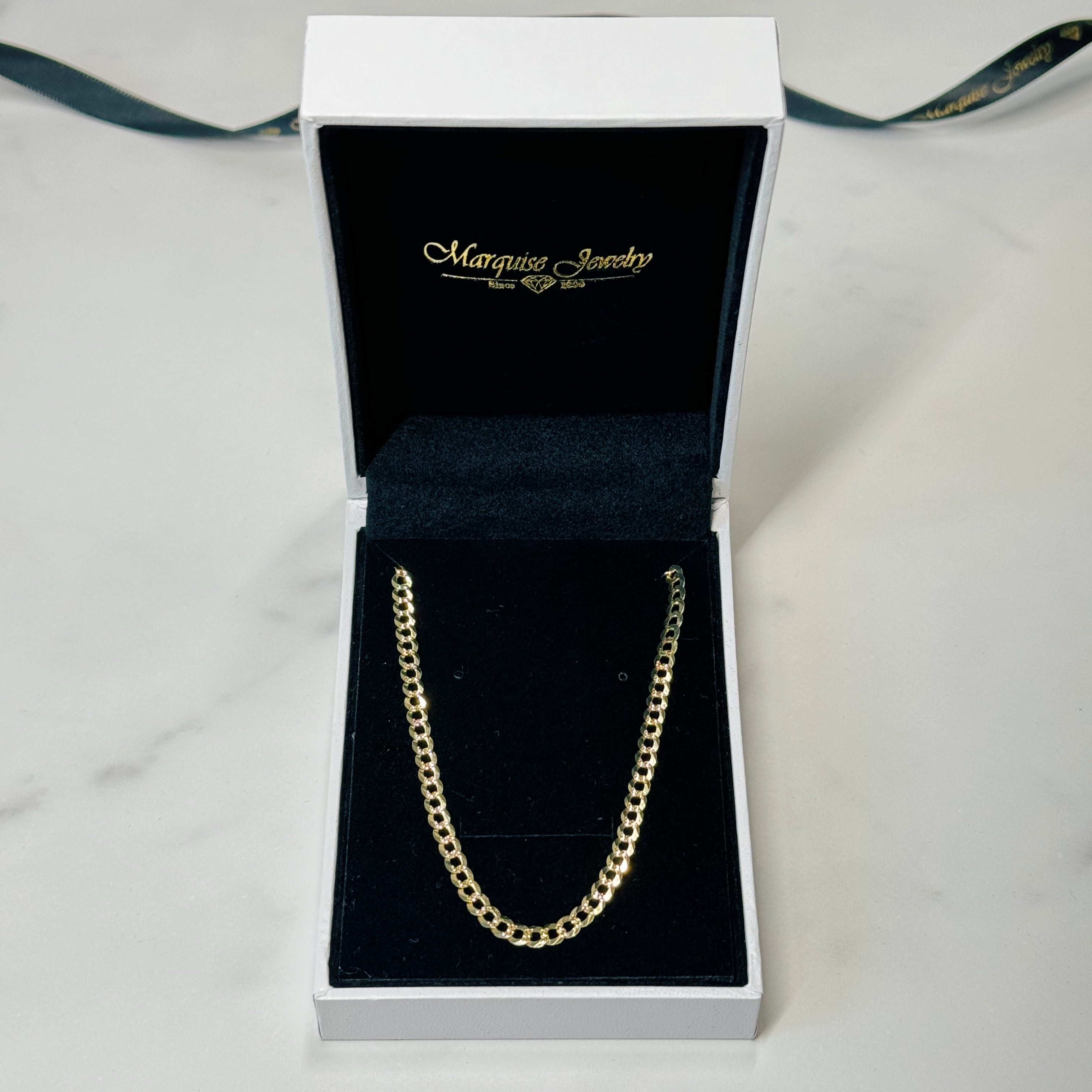 Real 14k Gold Yellow Pave Curb Chain - 3.5mm