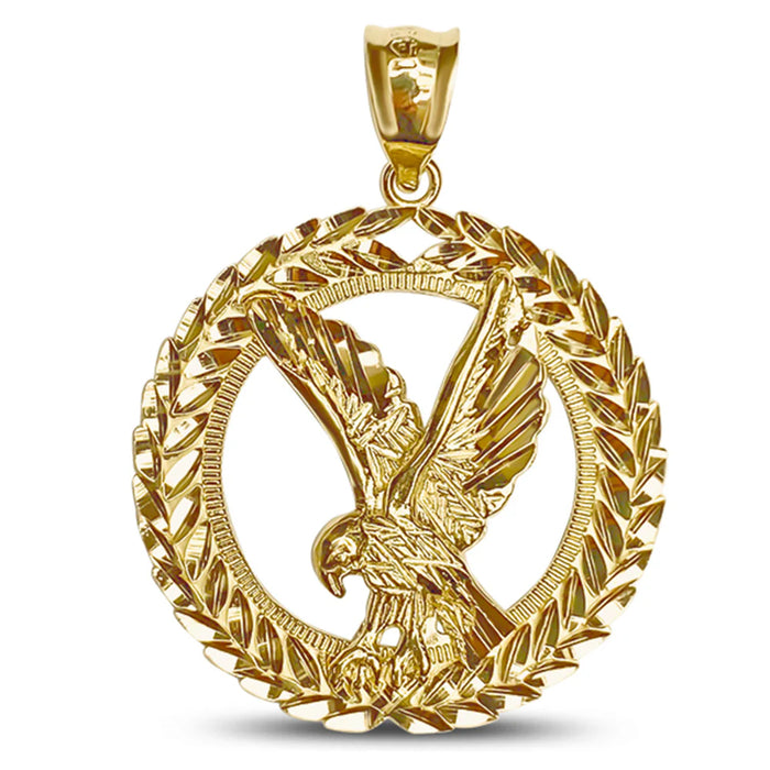 14k Gold Eagle in Wreath Pendant