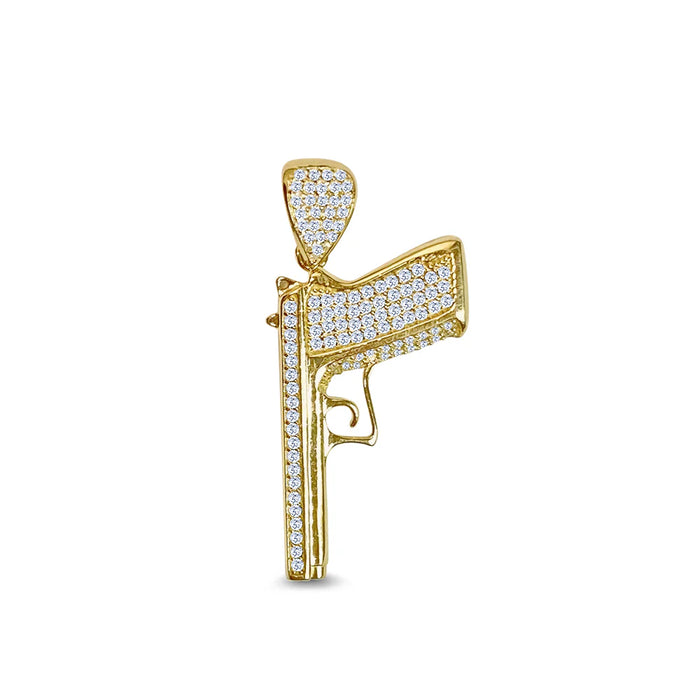 14k Gold Pistol Cz Pendant