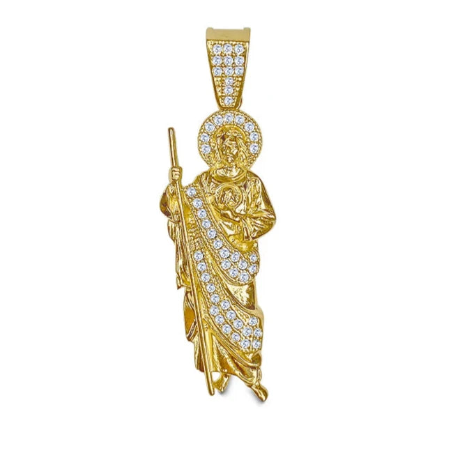 14k Gold Saint Jude Micropave Cz Pendant