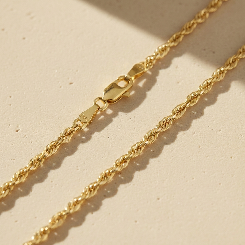 Real 14k Gold Rope Chain 1.5mm (Diamond Cut)