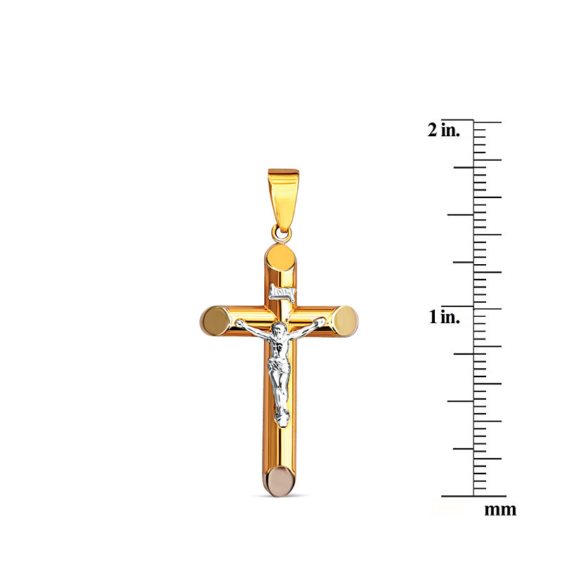 14k Two-Tone Gold Tube Crucifix Pendant