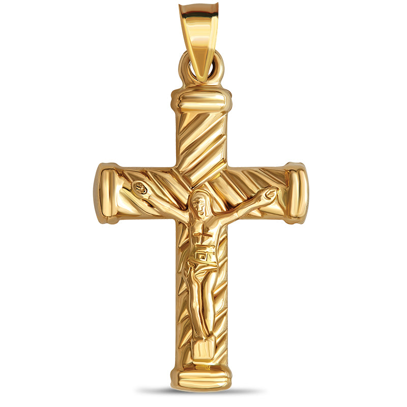 14k Gold Striped Crucifix Pendant