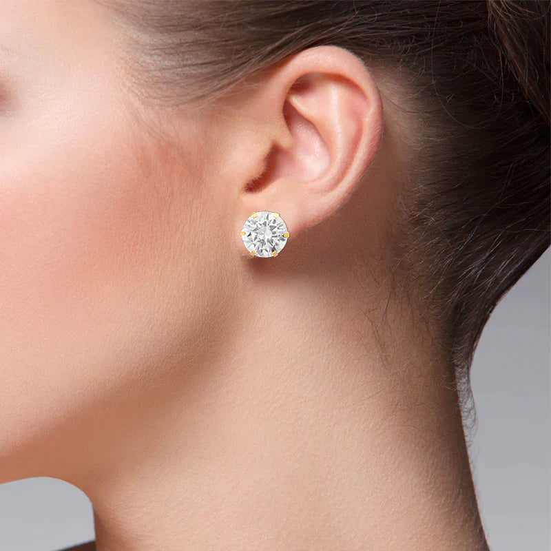 14k Gold White Round Cz Stud Push-Back Earrings