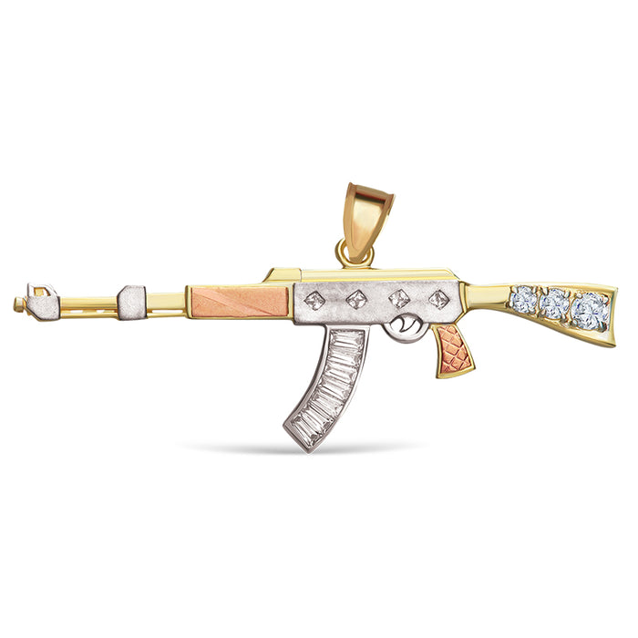 14k Gold Tri-Color Large Gun Cz Pendant