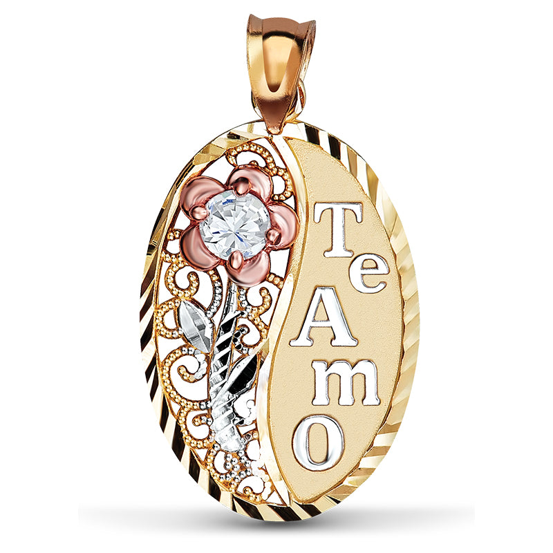 14k Gold Tricolor Te Amo Cz Pendant