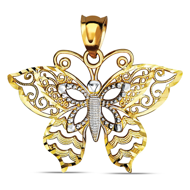 14k Gold Two-Tone Butterfly Pendant