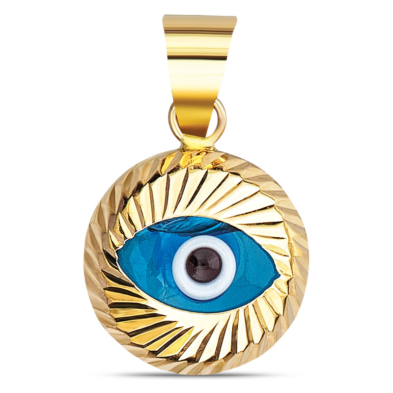 14k Gold Diamond Cut Evil Eye Pendant