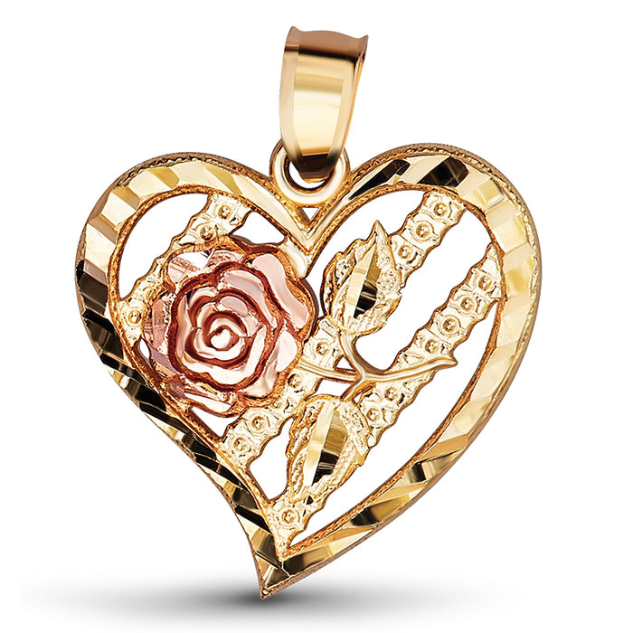 14k Gold Flower Heart Pendant