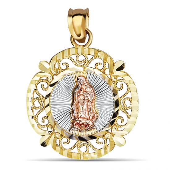 14kt Gold Round Guadalupe Pendant