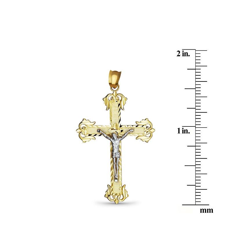 14k Gold Two-Tone Fleur De Lis Crucifix Pendant
