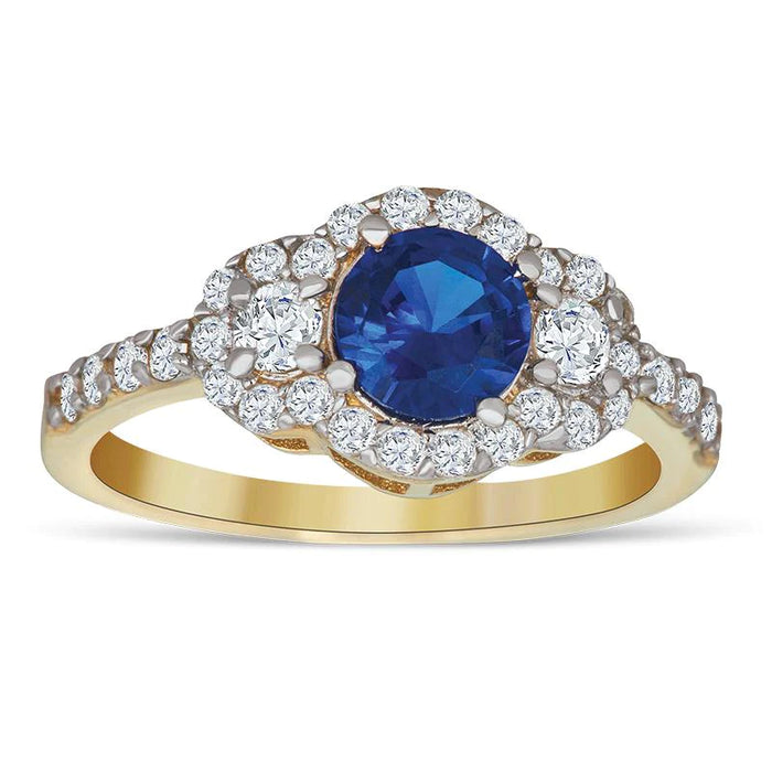 14k Gold Blue Color Stone Micro Pave Cz Ring
