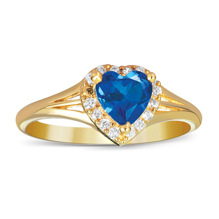 14k Gold Blue Heart Cz Ring