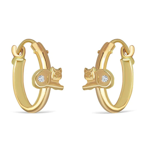 14k Gold Cat Cz Small Hoop Earrings