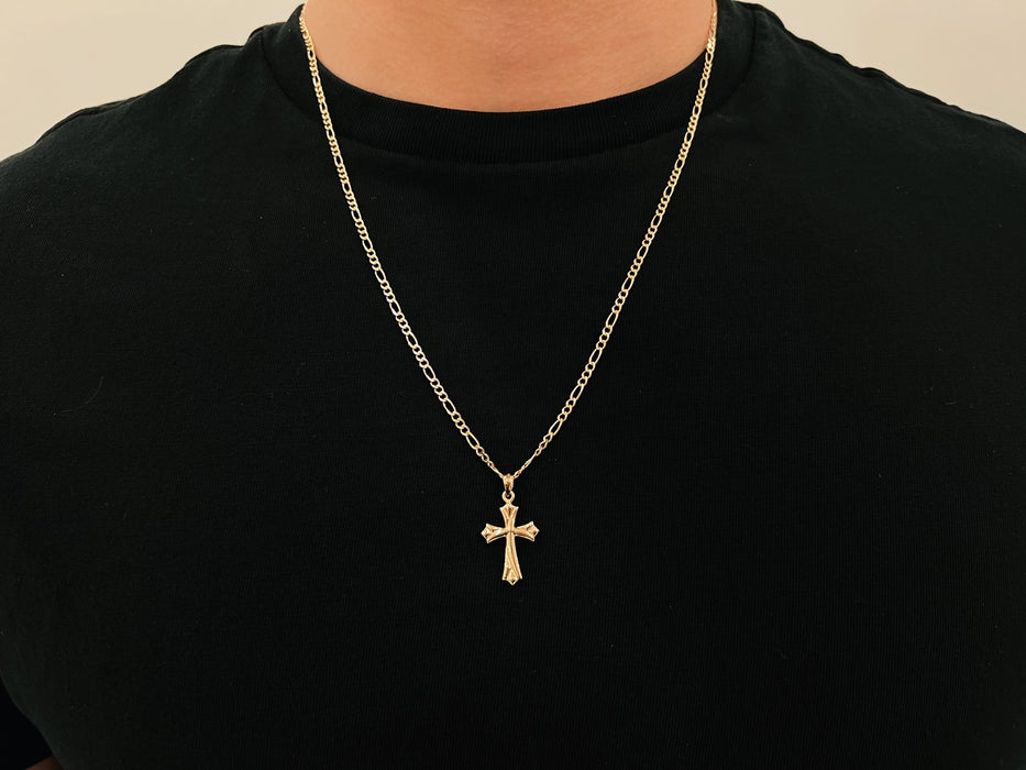 14k Gold Cross Figaro Chain