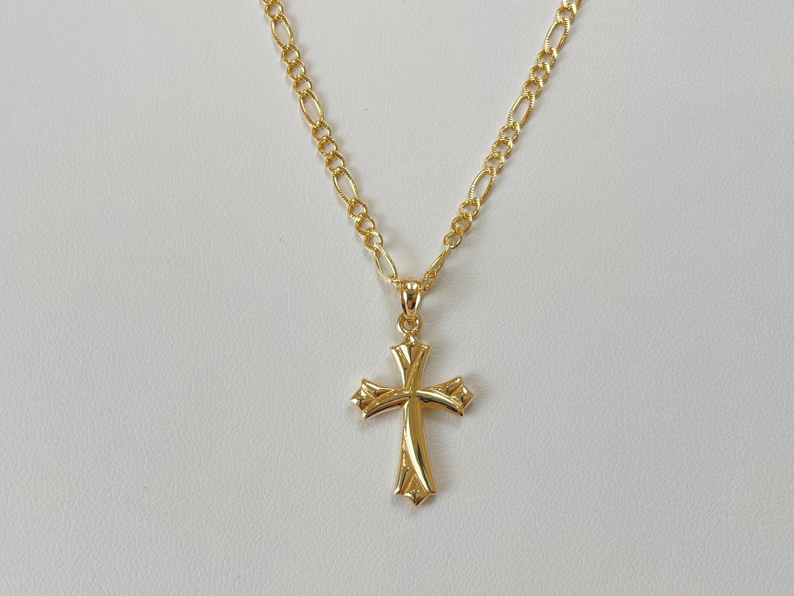 14k Gold Cross Figaro Chain