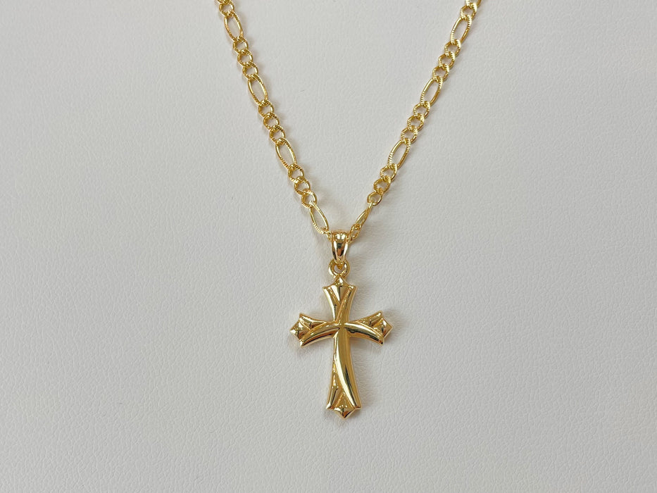 24k Gold Gold Figaro Chain With Cross Mens Gold Cross Necklaces