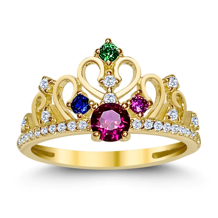 14k Gold Crown Multi-Color Center Red Stone Cz Ring