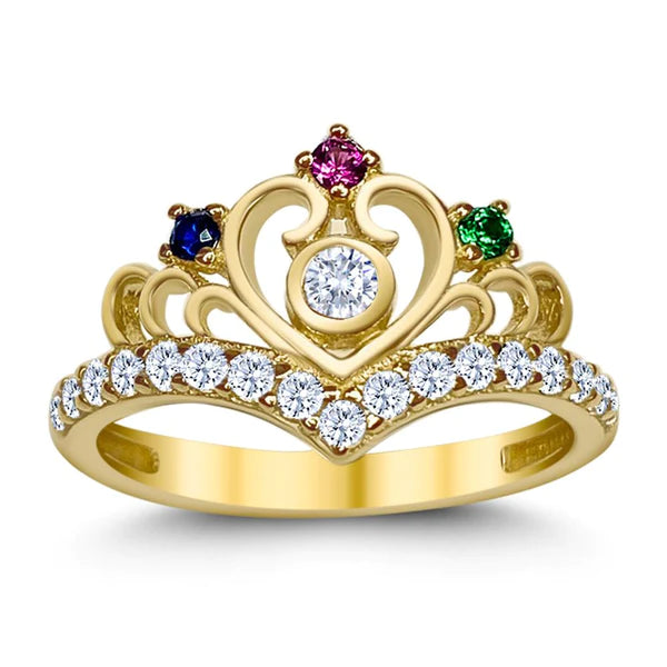 14k Gold Crown Multi-Color Cz Ring
