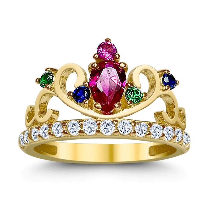 14k Gold Crown Multi-Color Red Stone Cz Ring