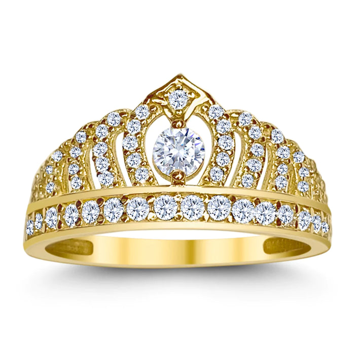 14k Gold Crown White Stone Cz Ring