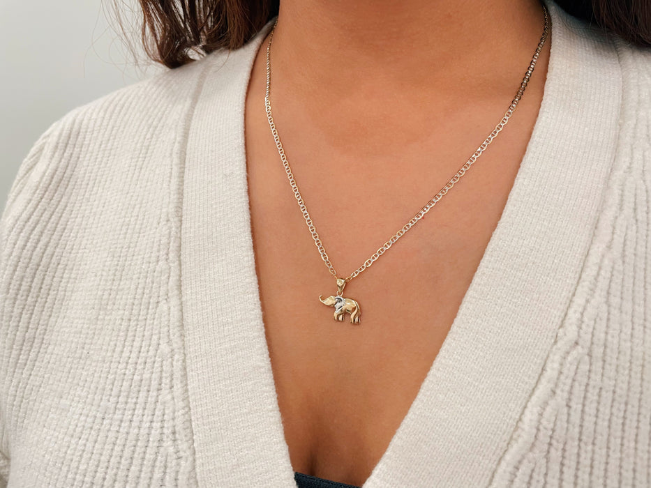14k Gold Diamond Cut Two-Tone Elephant Necklace