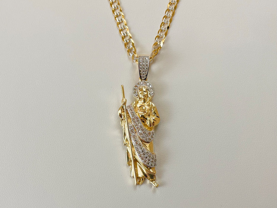 Gold Plated Green Saint Jude Pendant Necklace San Judas Tadeo Medalla  Cadena Oro Laminado Catholic Metal Charm Jewelry Mix Size
