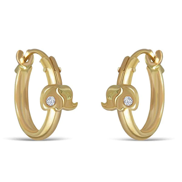 14k Gold Elephant Cz Small Hoop Earrings